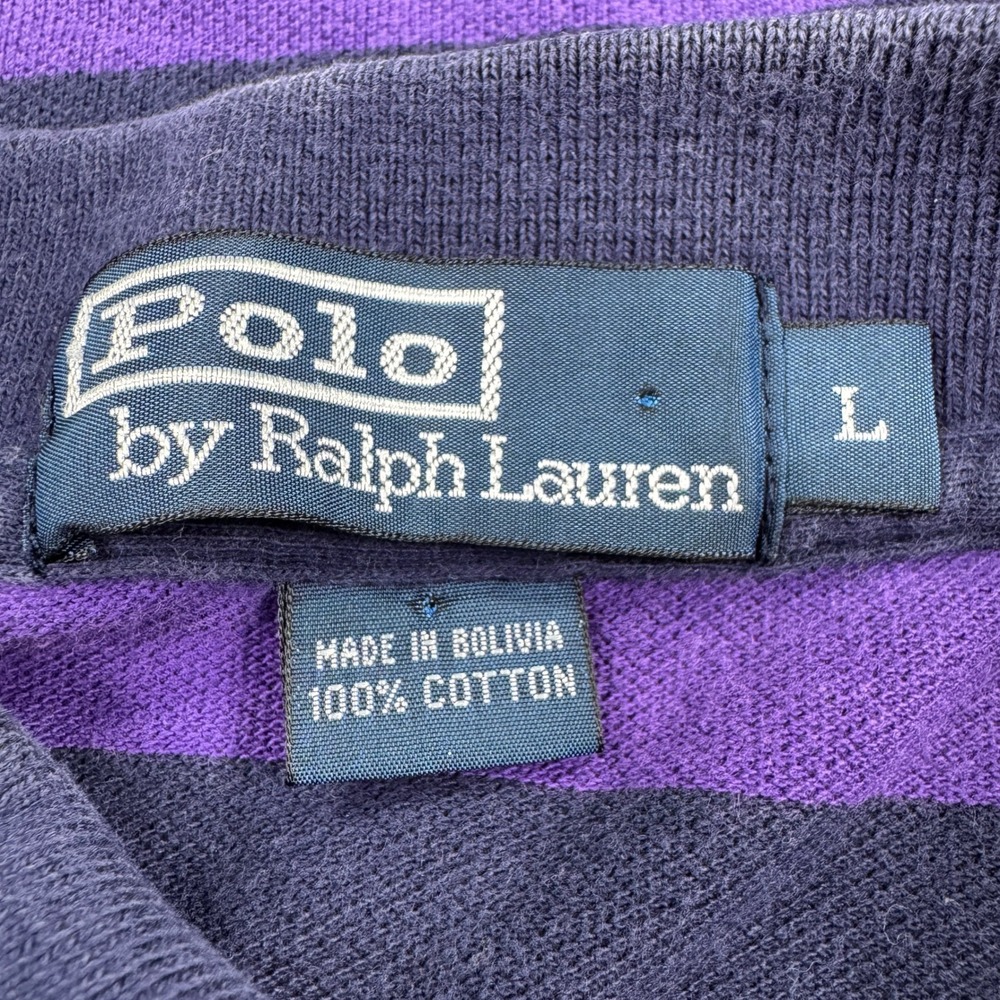 Polo Ralph Lauren Mens Polo Shirt Striped Cotton Pony Logo Purple Black Large - Picture 6 of 6